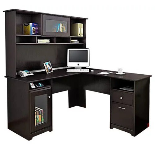 Bush Cabot L Shape Computer Desk With Hutch In Espresso Oak