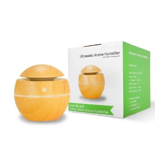 Mini Wooden Air Humidifier Aroma Diffuser With 7 Soothing Led Lights & Usb.