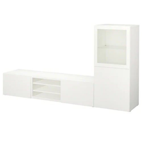 Tv Storage Combination Glass Doors White Clear Glass 94