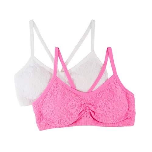 Fruit of the Loom Girls Lace Crop Top Bra 2 Pack Undershirt
