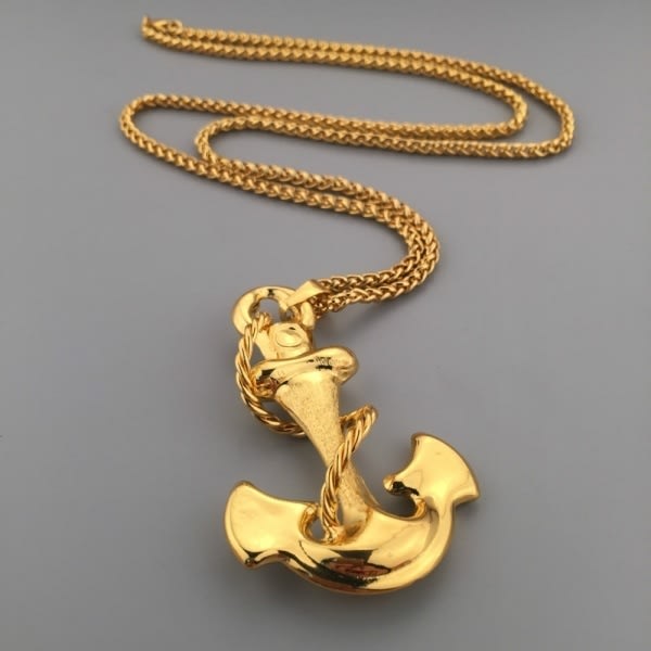 Gold Anchor Pendant Necklace Konga Ping - Gold Necklace With Anchor Pendant