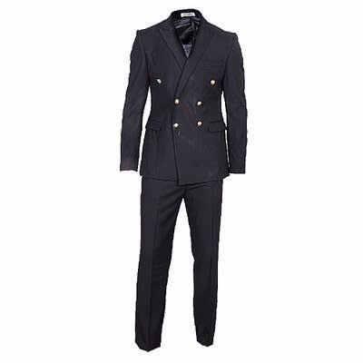 Gold Button Double Breast Suit - Black 