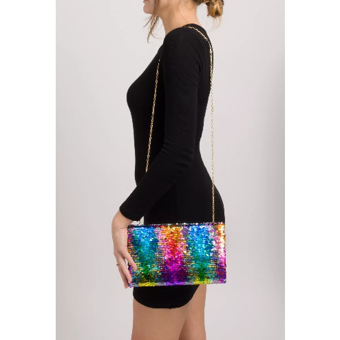 Rainbow sequin online clutch bag