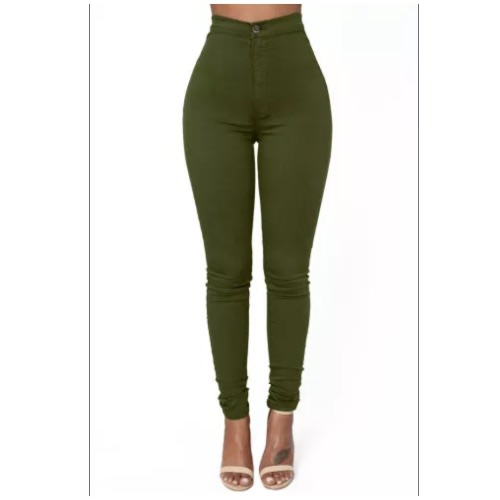 Fashion Woman Ladies High Waisted Skinny Jeans With Round Pockets