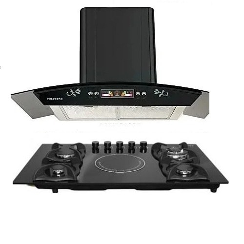 Polystar Smoke Extractor Kitchen Hood 90cm + 5 Burner Hob ( 4 Burner Gas +1 Electric Hotplate