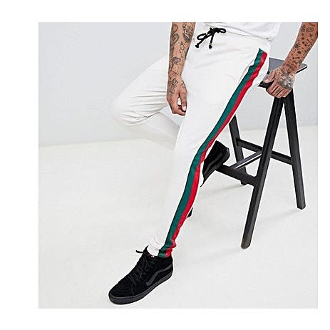 green joggers with white stripe