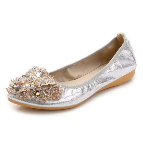 silver flat shoes ladies