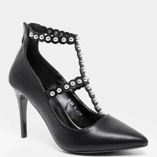 Studded Mid Heel Women's Shoes - Black 