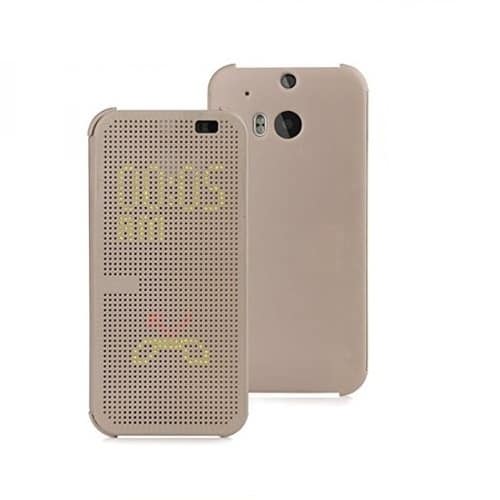 htc desire 820 dot view smart flip cover gold tempered glass screen protector