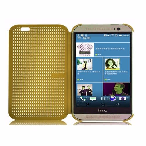 htc one m8 dot view case gold