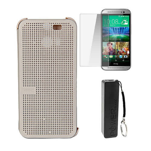 htc one m9 plus dot view smart flip cover tempered glass screen protector 2600mah mobile power bank