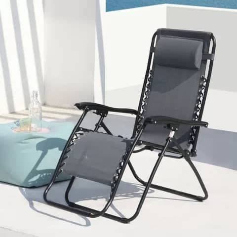 Outdoor Recliner Adjustable Folding Patio Relaxing Chair Black