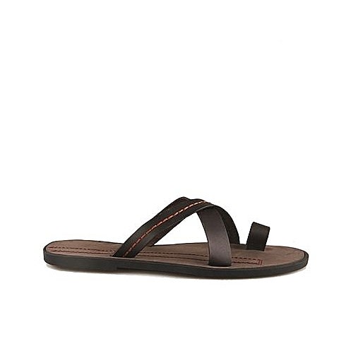 open toe leather slippers for men