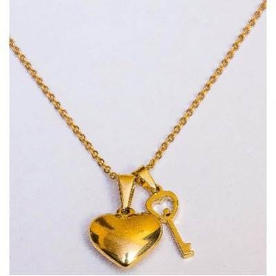 Heart And Key Pendant Necklace Gold Konga Ping - Gold Heart Pendant Necklace