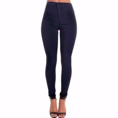 High Waisted Plain Skinny Jeans - Blue