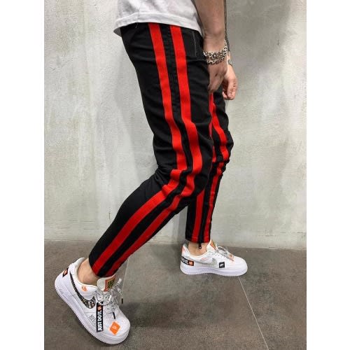 black joggers red stripe