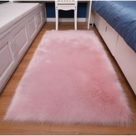 Center Rug Baby Pink Fluffy Fur Faux Sheepskin Rug 4x6ft