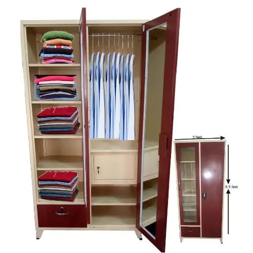Cassia Double Full Glass Door Metal Wardrobe Inner Storage