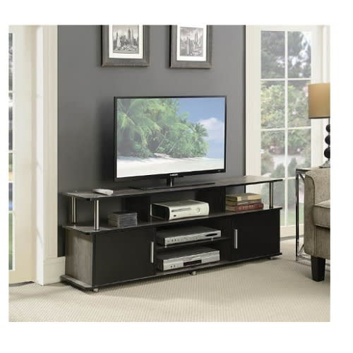 Tv Stand In Weathered Finish Black, Types Of Tv Shelves