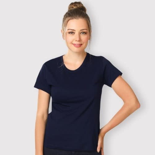 Women s Plain Navy Blue Round Neck T shirt Konga Online Shopping
