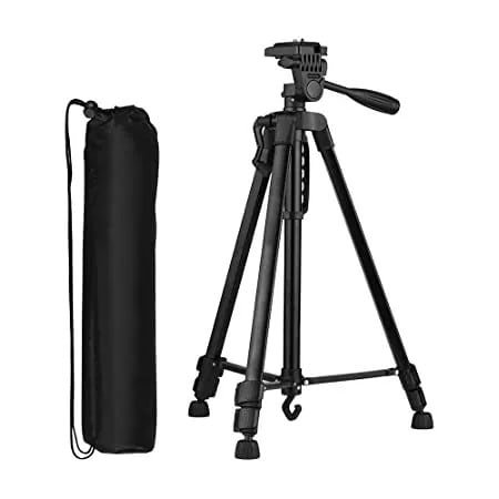 Professional 3366 Aluminum Tripod (55-Inch), Universal Lightweight Tripod  with Mobile Phone Holder Mount & Carry