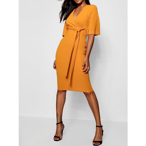 bodycon wrap midi dress