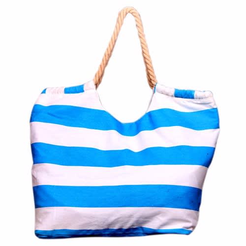 blue and white striped tote bag