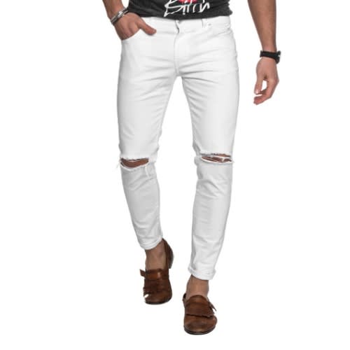 men's white jeans ripped