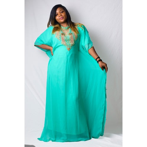 Kaftan Embroidered Maxi Dress - Green | Konga Online Shopping
