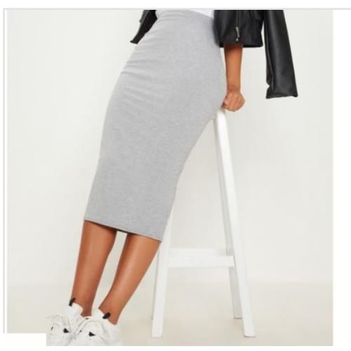 high waisted white skirt gray