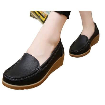 black wedge loafer shoes