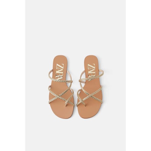 zara gold flat sandals