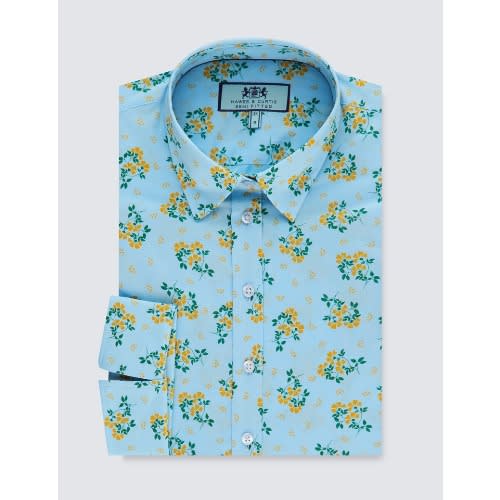 womens blue floral shirt