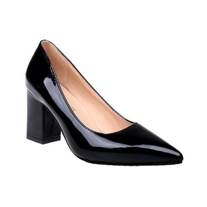 Block Heel Patent Leather Pointed Cover 