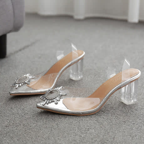 transparent block heel sandals