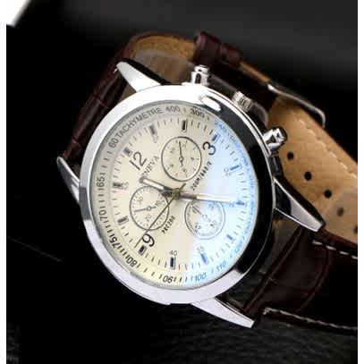 Soxy Men S Analog 2 Small Dial Decoration Leather Band Simple
