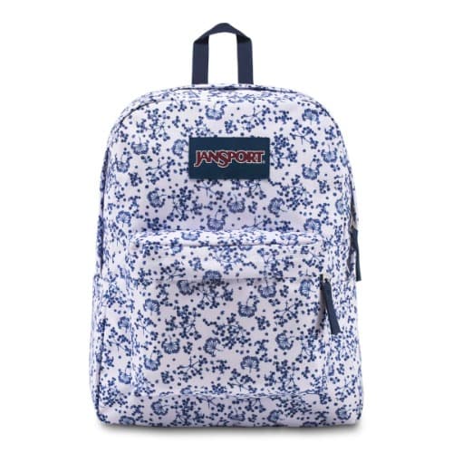 white and blue jansport backpack