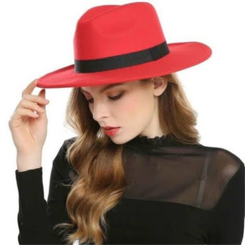 red ladies hat