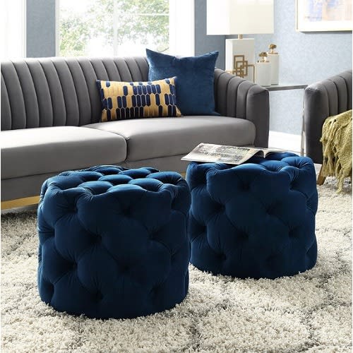 Tufted Cube Ottoman Set of 2 Navy Blue