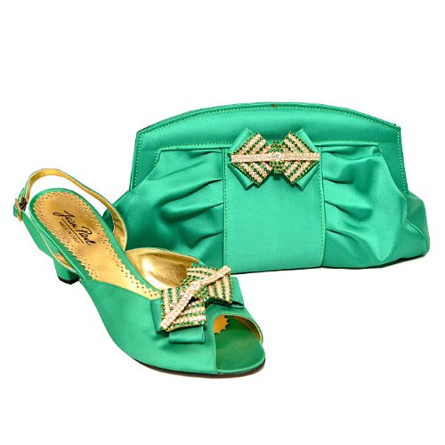 teal colour shoes and bag