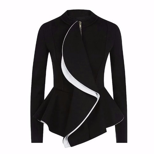 Long Sleeve Jacket with Front Zip - Black.