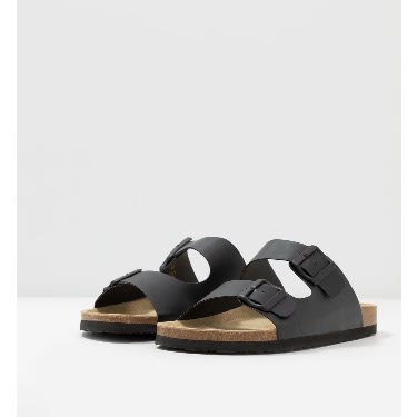 Next Boys Standard Fit f Black Leather Buckle Corkbed Sandals