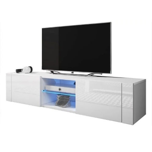 Meble Furniture Rugs Tv Stand White With High Gloss Doors 65