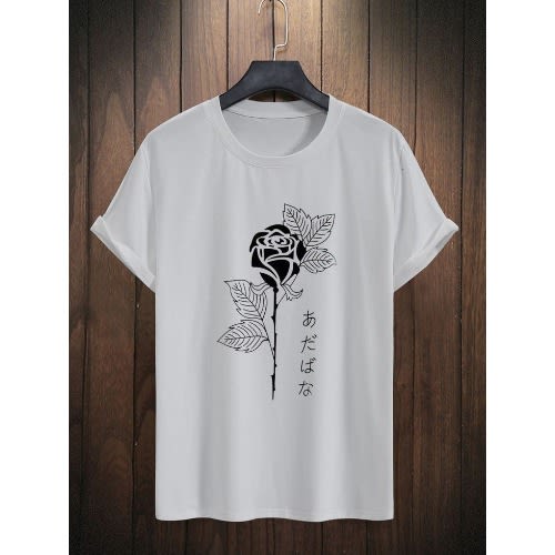 Round Neck T shirt With Flower Design White Konga Online Shopping