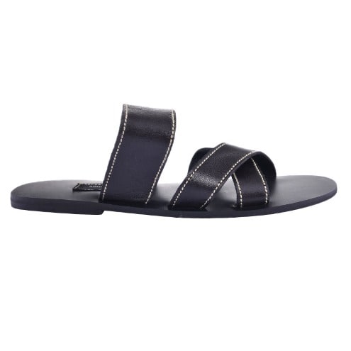 Male Cross Strap Leather Pam Slippers 