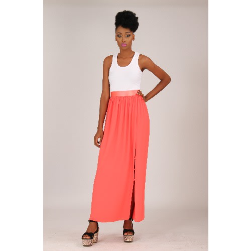 Button coral skirt top