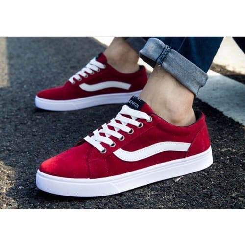 red lace up sneakers