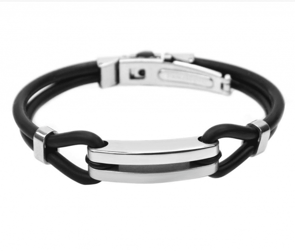Men's Stainless Steel Bar Black Rubber Bracelet | Konga Online Shopping