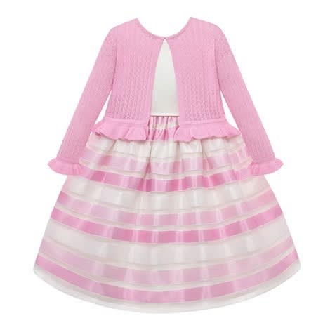 American Princess Baby Girl Shadow Stripe Dress With Ruffle Knit Bolero Konga Online Shopping