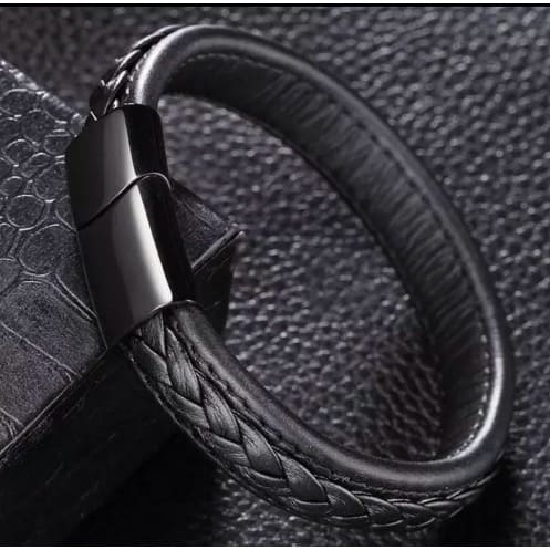 Black Stitched Leather Bracelet